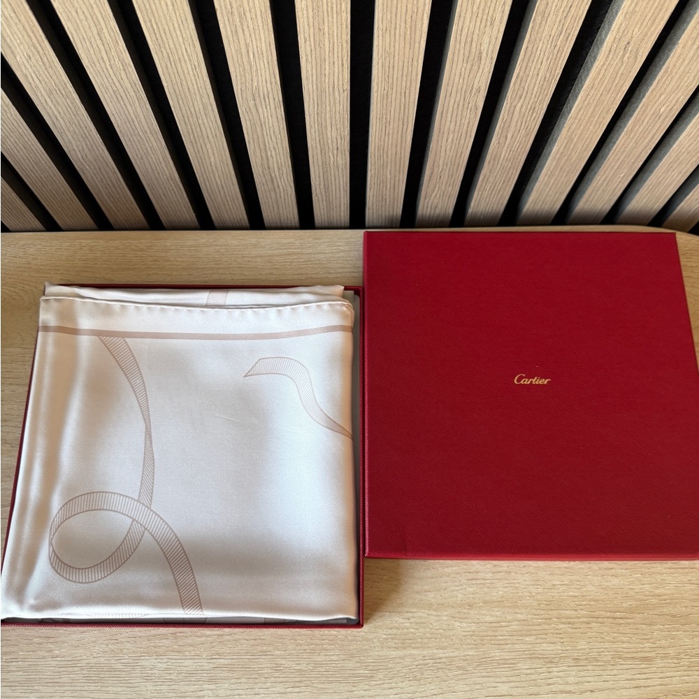 Cartier Silk Ribbon Square Scarf in Soft Beige